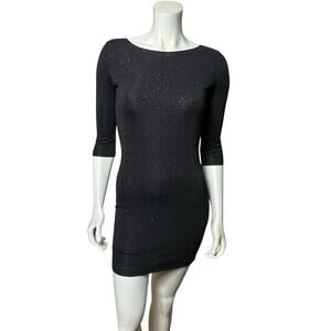 Windsor Black Sparkle Bodycon Mini Dress Open Back 3/4 Sleeve Party Small